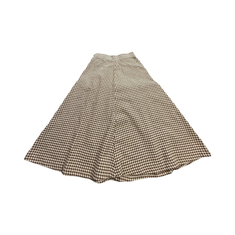 Worthington Houndstooth Skirt Womens 6P Brown Wool Blend A-Line Midi Old Money